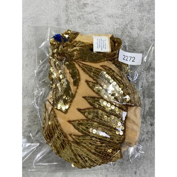 Silk Sequin Butterfly Top Womens Medium Gold Blue Embellished Festival Y2K Boho - Picture 8 of 8